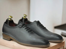 Load image into Gallery viewer, Expertly crafted with genuine leather, our Bespoke Men&#39;s Grey Formal Shoes showcase a classic brogue toe design. With their elegant appearance and superior quality, these shoes will elevate any formal outfit. Experience the comfort and sophistication of bespoke craftsmanship with our leather shoes.
