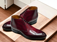 Load image into Gallery viewer, Ankle High Men&#39;s Handmade Cordovan Color Boot, Chukka Lace Up Boot

