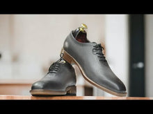 Load and play video in Gallery viewer, Expertly crafted with genuine leather, our Bespoke Men&#39;s Grey Formal Shoes showcase a classic brogue toe design. With their elegant appearance and superior quality, these shoes will elevate any formal outfit. Experience the comfort and sophistication of bespoke craftsmanship with our leather shoes.

