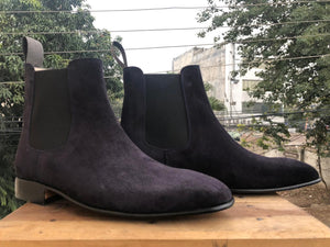 Bespoke Black Chelsea Suede Stylish Boots - leathersguru