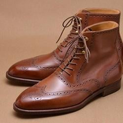 Handmade Brown Leather Wing Tip Boot - leathersguru