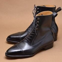 Bespoke Cap Toe Leather lace Up Black Boot - leathersguru
