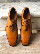 Load image into Gallery viewer, Handmade Men&#39;s Tan Leather Lace Up Derby Shoes - leathersguru
