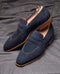 Men's Suede Penny Loafers Navy Blue Slip On Moccasin Shoes - leathersguru