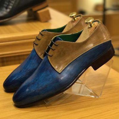 Handmade Men's Leather Brown Navy Blue Derby Shoes - leathersguru