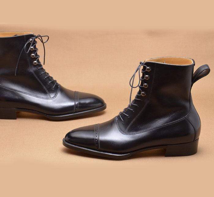 Bespoke Cap Toe Black Leather Lace Up Boot - leathersguru