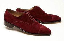 Load image into Gallery viewer, Hand made Men&#39;s Suede Maroon Cap To Shoes - leathersguru
