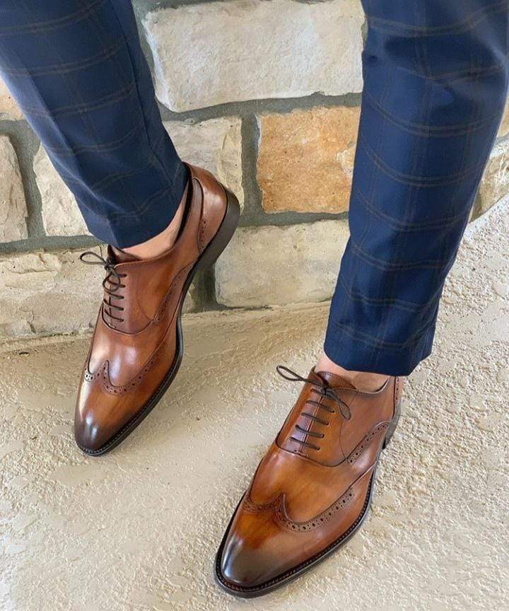 Handmade Men's Leather Brown Wing Tip Shoes - leathersguru