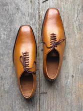 Load image into Gallery viewer, Handmade Men&#39;s Tan Leather Lace Up Derby Shoes - leathersguru
