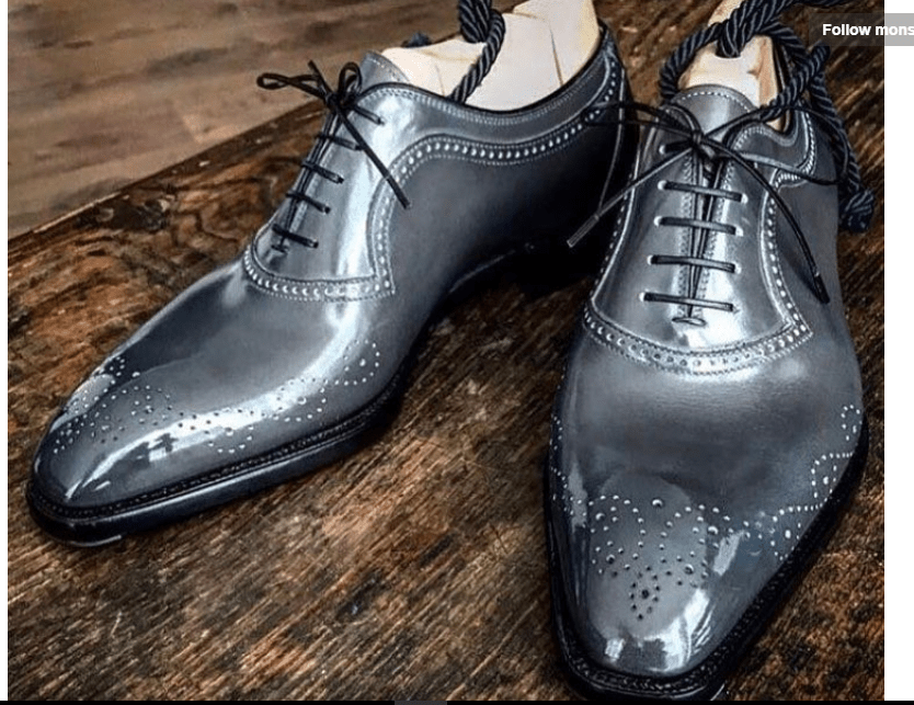 Handmade Men's Gray Leather Brogue Shoes - leathersguru