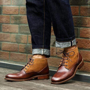 Handmade Brown Tan Leather Suede Lace Up Boot - leathersguru