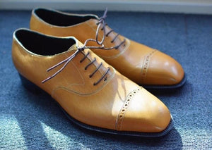 Handmade Men's Tan Leather Lace Up Shoes - leathersguru