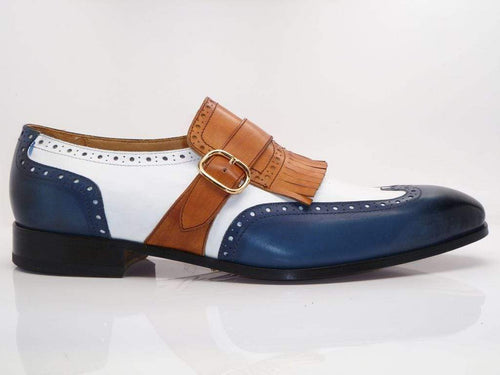Handmade Leather Monk Strap Fringe Loafers Shoe - leathersguru