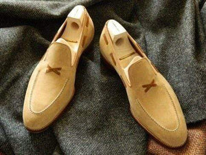 Handmade Men's Suede Brown Slip On Moccasin Shoes - leathersguru