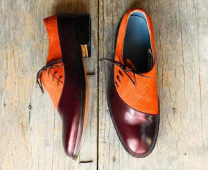 Men's Burgundy & Tan Leather Suede Shoe - leathersguru