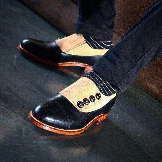 Men's Suede Leather Button Black Beige Cap To Shoes - leathersguru