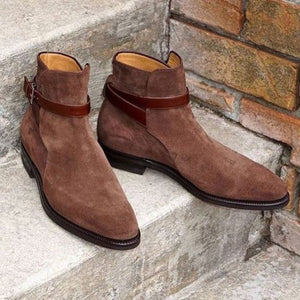 Handmade Ankle Brown Jodhpurs Boot, Suede Boot For Men's