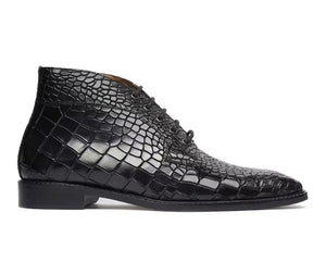 Handmade Half Ankle Black Color Genuine Alligator Textured "Good Year Welted" Chukka Boots