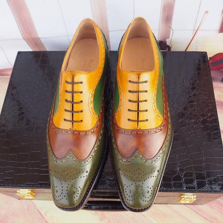 Handmade Multi Color Leather Wing Tip Brogue Shoes - leathersguru
