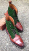 Bespoke Cap Toe Leather Suede Brown Green Boot - leathersguru