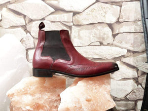 Handmade Men's Ankle High Brown Leather Wing Tip Chelsea Boot - leathersguru
