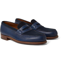 Load image into Gallery viewer, Bespoke Blue Leather Suede Penny Loafers Dress Shoes for Men
