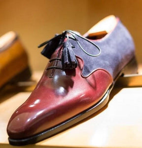 Men's Leather Suede Lace Up Burgundy Purple Shoes - leathersguru