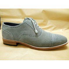 Handmade Men's Suede Gray Cap To Brogue Shoes - leathersguru