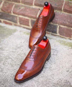 Handmade Men's Leather Brown Square Toe Shoes - leathersguru