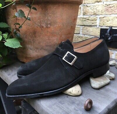 Bespoke Black Suede Monk Strap Shoe for Men - leathersguru