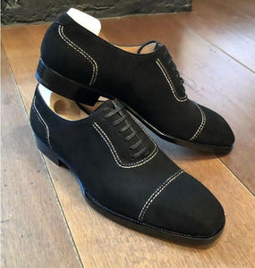 Handmade Black Suede Lace Up Shoes For Men's