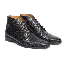 Load image into Gallery viewer, Handmade Half Ankle Black Color Genuine Alligator Textured &quot;Good Year Welted&quot; Chukka Boots
