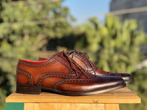 Men's Brown Wing Tip Brogue Leather Shoe - leathersguru