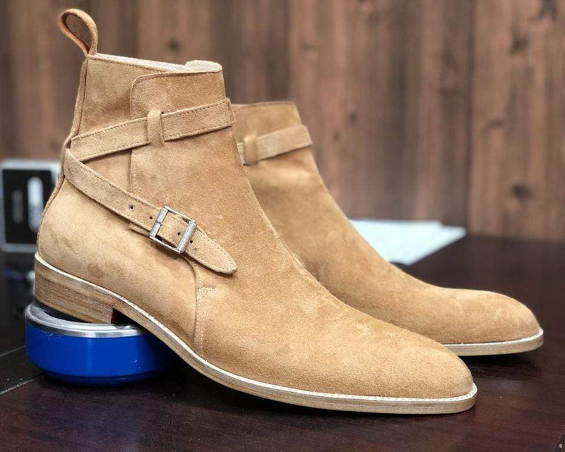 Beige Jodhpurs Suede Ankle Boots For Men - leathersguru