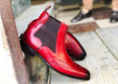 Handmade Men's Ankle High Leather Burgundy Chelsea Boot - leathersguru
