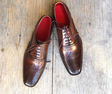 Load image into Gallery viewer, Men&#39;s Brown Wing Tip Brogue Leather Shoe - leathersguru
