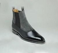 Bespoke Black Gray Chelsea Leather Suede Boot - leathersguru