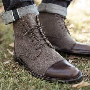 Handmade Brown Leather Tweed Cap Toe Boot - leathersguru