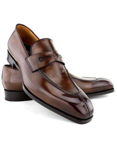 Handmade Men's Brown Leather Split Toe Penny Loafers - leathersguru