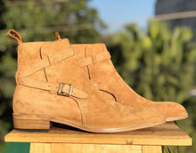 Load image into Gallery viewer, Beige Jodhpurs Suede Ankle Boots For Men - leathersguru
