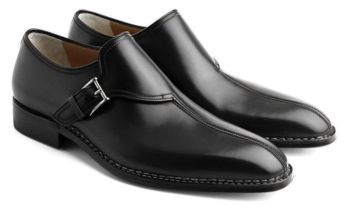 Bespoke Black Leather Monk Strap Shoes for Men's - leathersguru