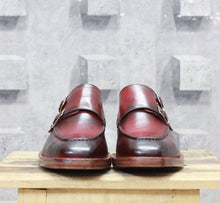 Load image into Gallery viewer, Handmade Tone Burgundy Leather shoes, Men&#39;s Double Monk Formal Shoes
