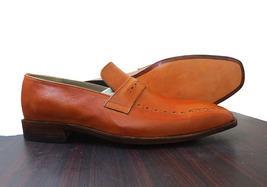Men's Leather Tan Slip On Moccasin Penny Loafers - leathersguru