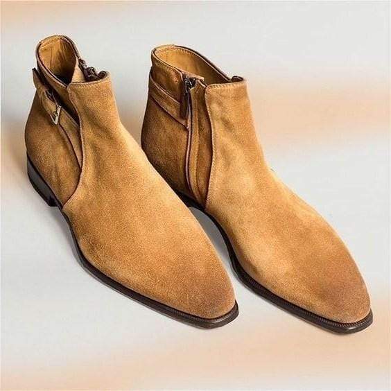 Men's Ankle High Suede Brown Jodhpurs Buckle Side Zip Boot - leathersguru