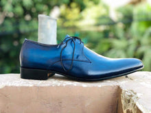 Load image into Gallery viewer, Men&#39;s Blue Leather Lace Up Derby Shoes - leathersguru
