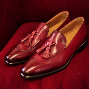 Men's Burgundy Slip On Moccasin Tussles Shoes - leathersguru