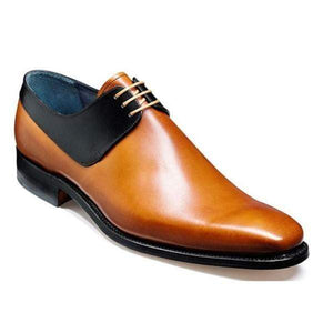 Handmade Men's Leather Tan Navy Blue Derby Shoes - leathersguru