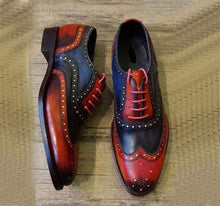 Load image into Gallery viewer, Handmade Navyblue Burgundy Wingtip Brogue Leather Shoes - leathersguru
