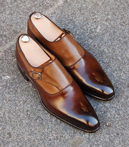 Bespoke Brown Leather Buckle Up Shoe for Men - leathersguru