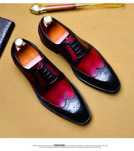 Load image into Gallery viewer, Bespoke Black &amp; Red Leather Wing Tip Dress Shoes for Men
